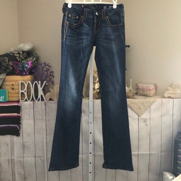 Miss Me sz 26 Thick Stitch Flap Pocket Boot Cut Jeans - Picture 2 of 11